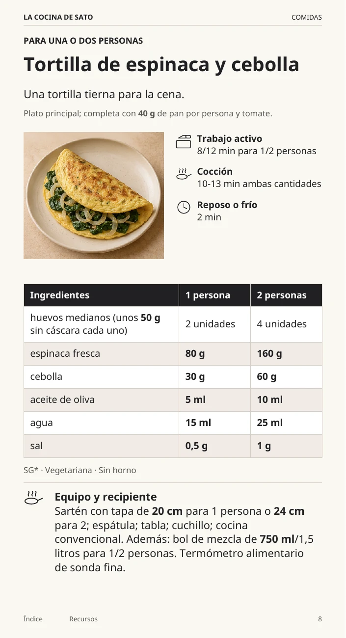 Página 8 del libro: Tortilla de espinaca y cebolla