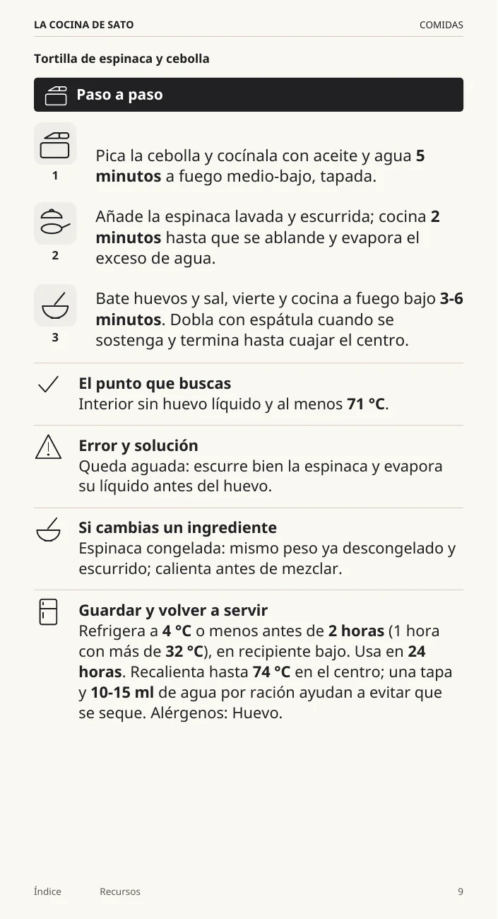 Página 9 del libro: Tortilla de espinaca y cebolla