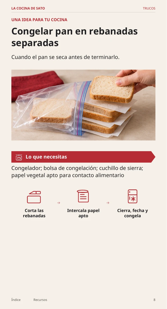 Página 8 del libro: Congelar pan en rebanadas separadas